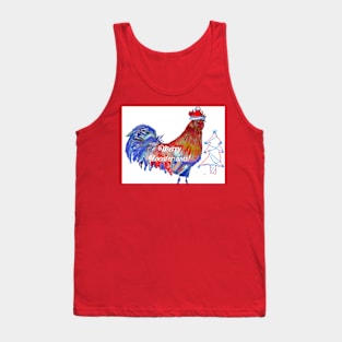 Merry Christmas Rooster Watercolor Painting Tank Top